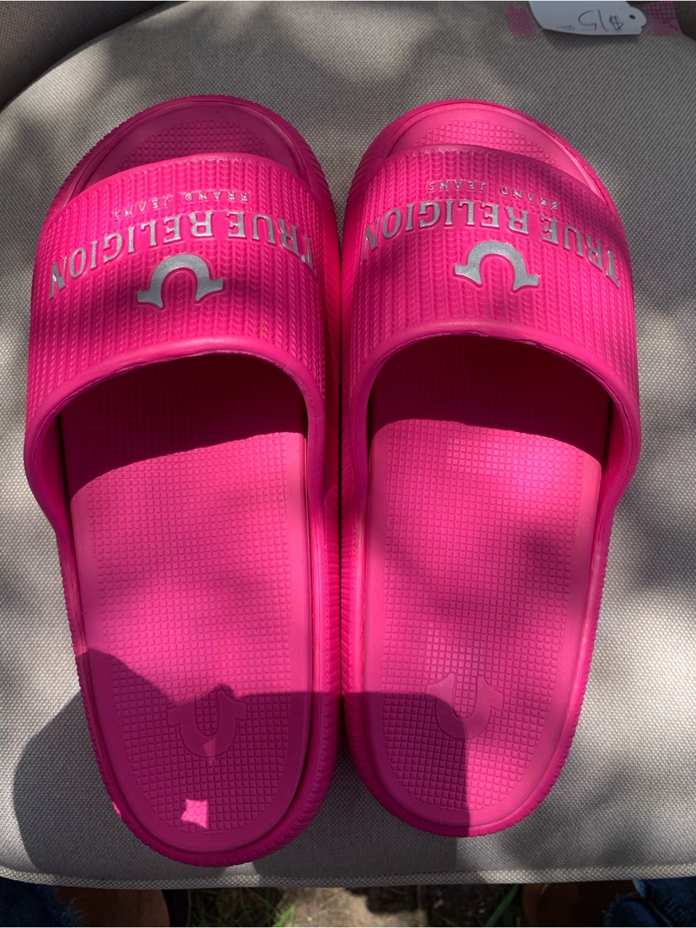 True Religion Hot Pink Slide Sandals with White Logo